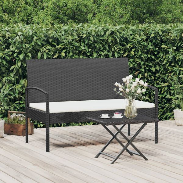 vidaXL Banco de jardim com almofad&atilde;o 105 cm vime PE preto