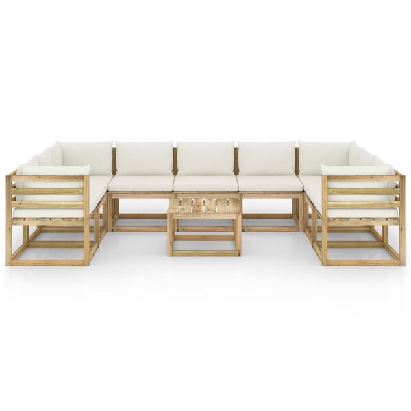 vidaXL Conj. lounge de jardim 10 pcs com almofad&otilde;es pinho impregnado