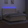 vidaXL Cama box spring c/ colch&atilde;o e LED 160x200 cm tecido cor creme