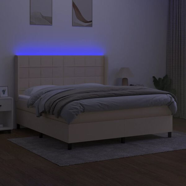 vidaXL Cama box spring c/ colch&atilde;o e LED 160x200 cm tecido cor creme