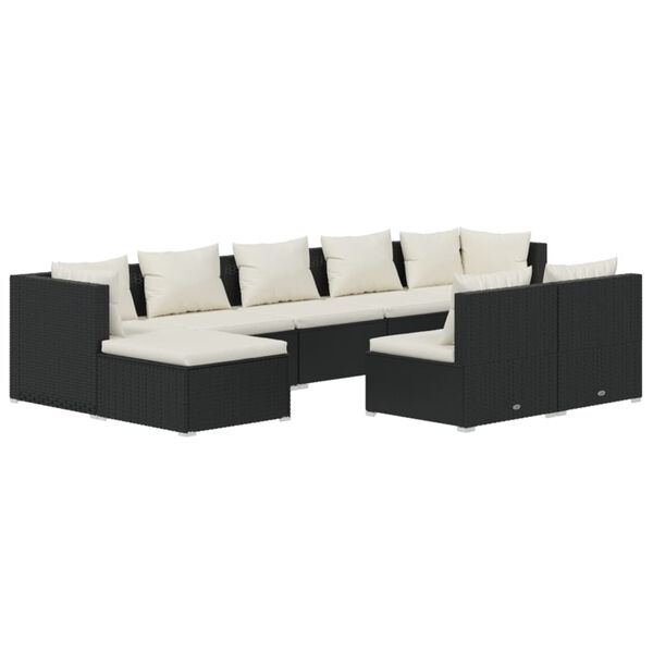 vidaXL 9 pcs conjunto lounge de jardim c/ almofad&otilde;es vime PE preto