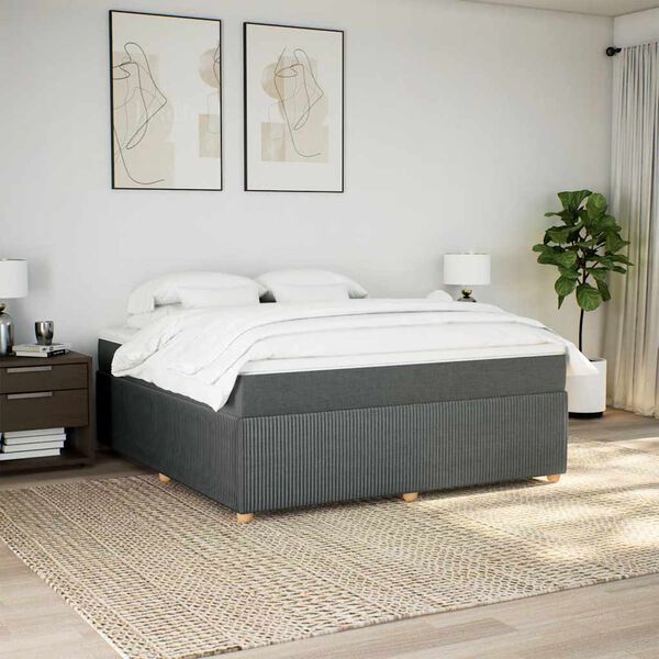 vidaXL Cama com molas/colch&atilde;o 180x200 cm tecido cinzento-escuro