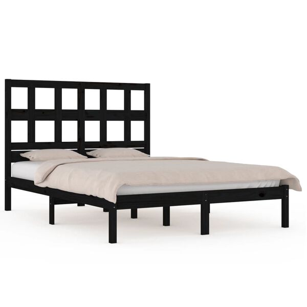 vidaXL Estrutura de cama 200x200 cm pinho maci&ccedil;o preto