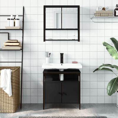 vidaXL 2 pcs conjunto móveis casa de banho derivados de madeira preto