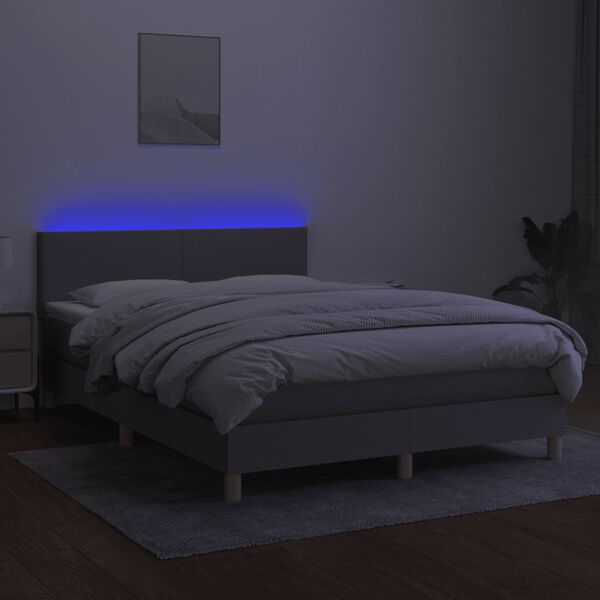 vidaXL Cama box spring c/ colch&atilde;o e LED 140x200 cm tecido cinza-claro