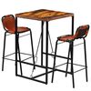 vidaXL Conjunto de bar 3 pcs madeira recuperada + couro cabra genu&iacute;no