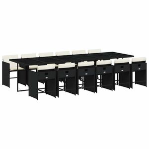 vidaXL 13 pcs conjunto de jantar p/jardim com almofad&otilde;es vime PE preto