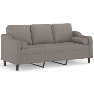 vidaXL Sof&aacute; 3 lug. +almofadas decora&ccedil;&atilde;o 180cm tecido cinza-acastanhado