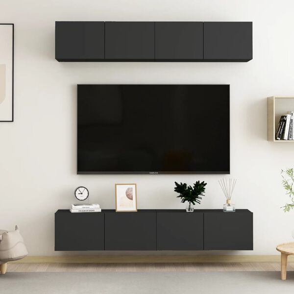 vidaXL Móveis de TV 4 pcs 80x30x30 cm derivados de madeira preto