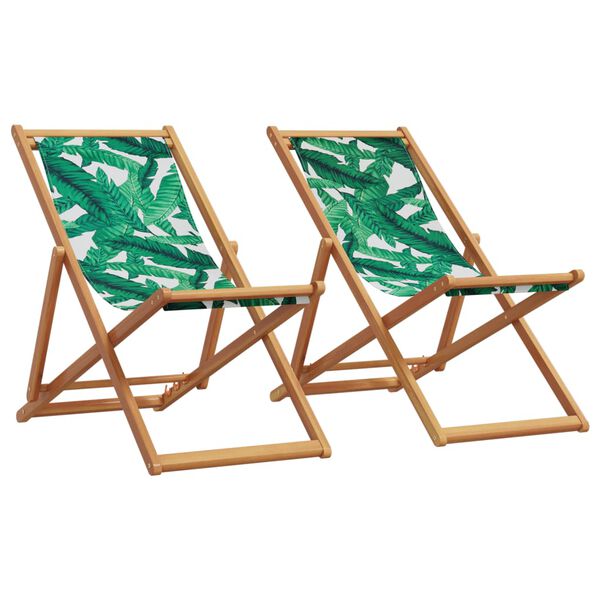 vidaXL Cadeiras de praia dobráveis 2 pcs tecido/madeira padrão folhas