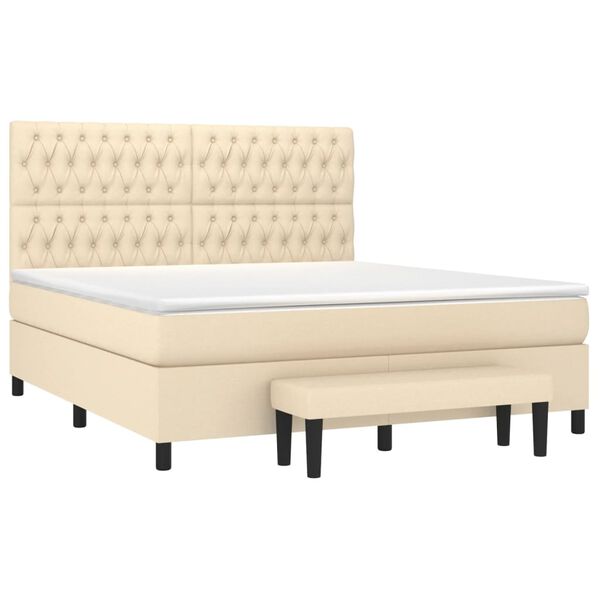 vidaXL Cama com molas/colch&atilde;o 180x200 cm tecido cor creme