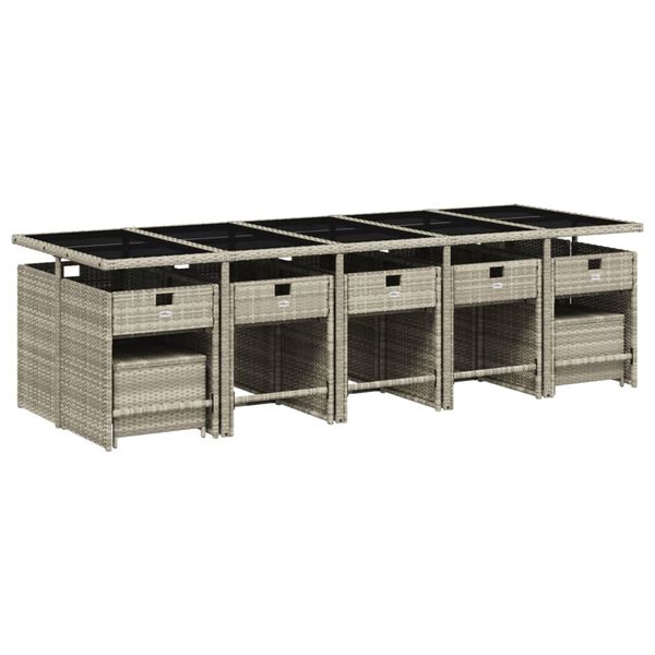 vidaXL 15 pcs conj. jantar jardim c/ almofad&otilde;es vime PE cinzento-claro