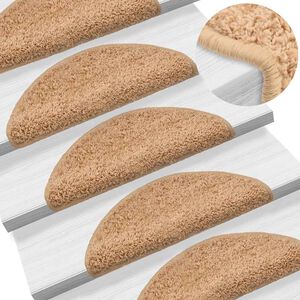 vidaXL Tapetes de escada 15 pe&ccedil;as 56x17x3 cm bege semicircular