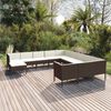 vidaXL 12 pcs conjunto lounge jardim c/ almofad&otilde;es vime PE castanho