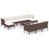 vidaXL 11 pcs conjunto lounge jardim c/ almofad&otilde;es vime PE castanho