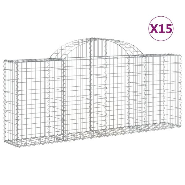 vidaXL Cestos gabião arqueados 15pcs 200x30x80/100cm ferro galvanizado