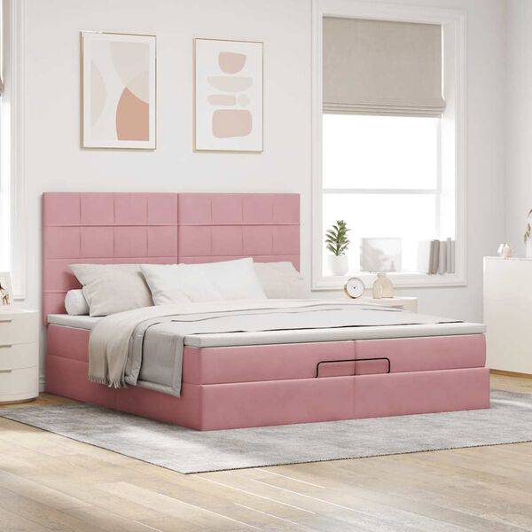 moldura de cama otomana vidaXL com colch&atilde;o rosa 200x200cm Veludo