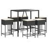 vidaXL 7 pcs conjunto de bar para jardim c/ almofad&otilde;es vime PE preto