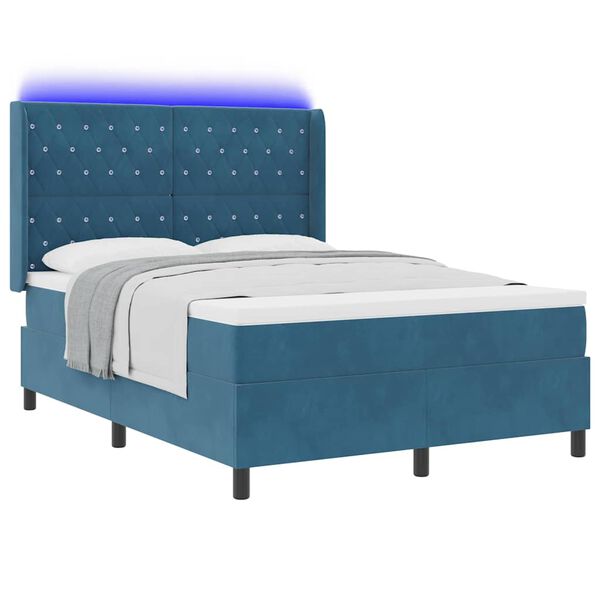vidaXL Cama Box com luzes de tira LED Azul 140 x 190 cm Veludo