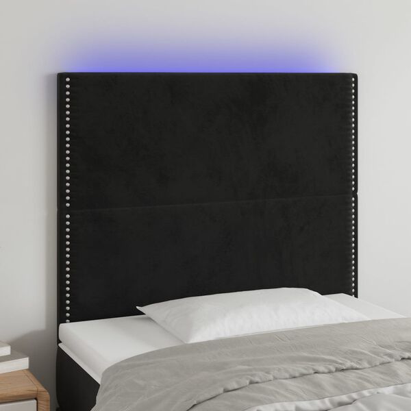vidaXL Cabeceira cama c/ LED veludo 100x5x118/128 cm preto