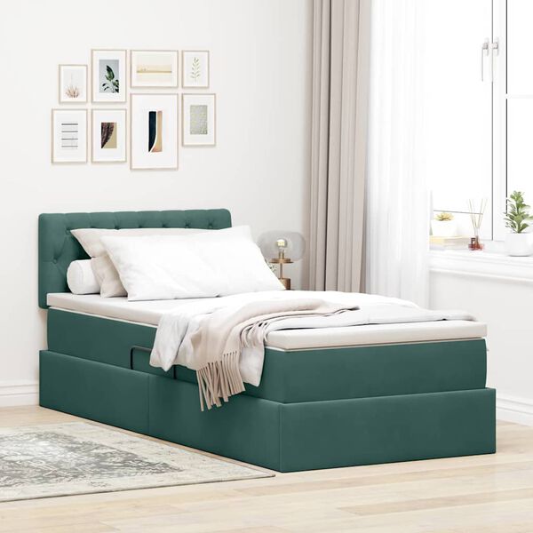 vidaXL Cama com arruma&ccedil;&atilde;o e LED Verde Escuro 90 x 190 cm Veludo