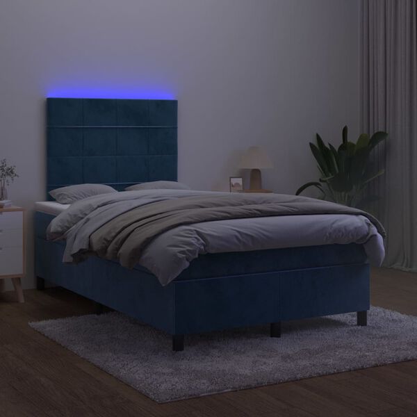 vidaXL Cama box spring c/ colch&atilde;o/LED 120x200 cm veludo azul-escuro