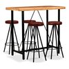 vidaXL Conjunto de bar 5 pcs madeira ac&aacute;cia maci&ccedil;a e couro genu&iacute;no