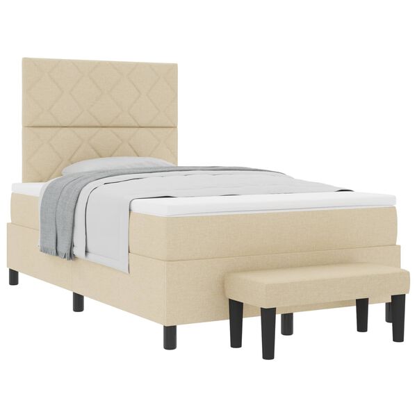 vidaXL Cama Box com colch&atilde;o com cabeceira Creme 120 x 190 cm tecido