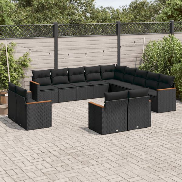 vidaXL 13 pcs conjunto de sofás de jardim com almofadões vime PE preto