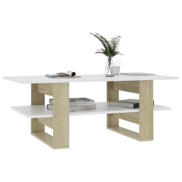 vidaXL Mesa de centro 110x55x42 cm contrapl. branco e carvalho sonoma