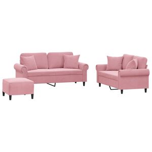 vidaXL 3 pcs conjunto de sof&aacute;s com almofadas veludo rosa