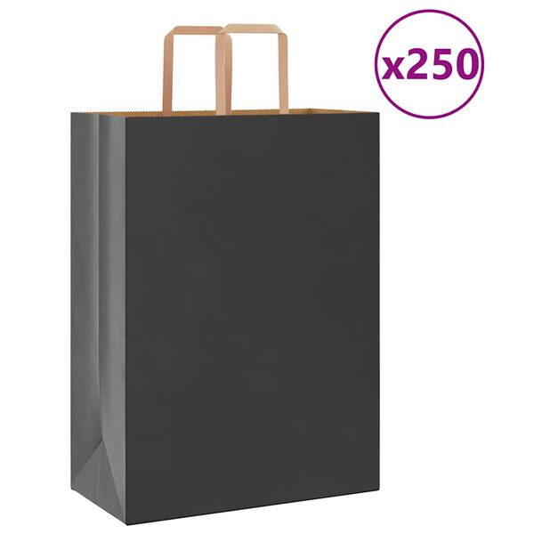 vidaXL Sacos de papel 250 unid com al&ccedil;as preto 32x17x44 cm