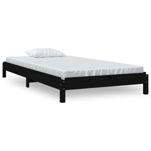 vidaXL Cama empilhável 75x190 cm madeira de pinho maciça preto