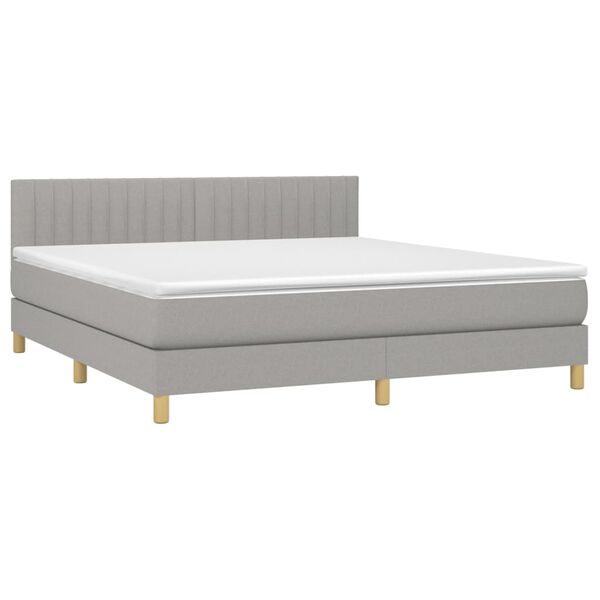vidaXL Cama box spring c/ colch&atilde;o e LED 180x200 cm tecido cinza-claro