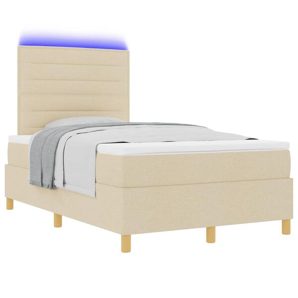 vidaXL Cama Box Spring LED com colch&atilde;o Creme 120 x 190 cm tecido