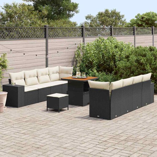 vidaXL Conjunto de Sof&aacute; de Jardim 11 pcs Preto e Creme vime PE