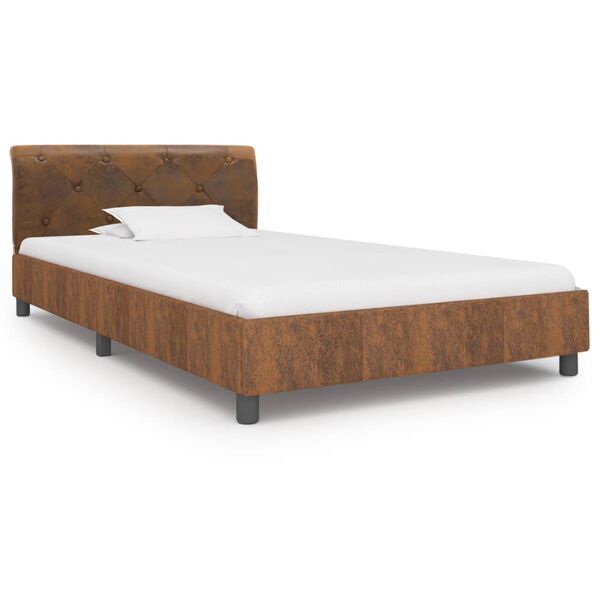 vidaXL Estrutura de cama 100x200 cm camurça artificial castanho