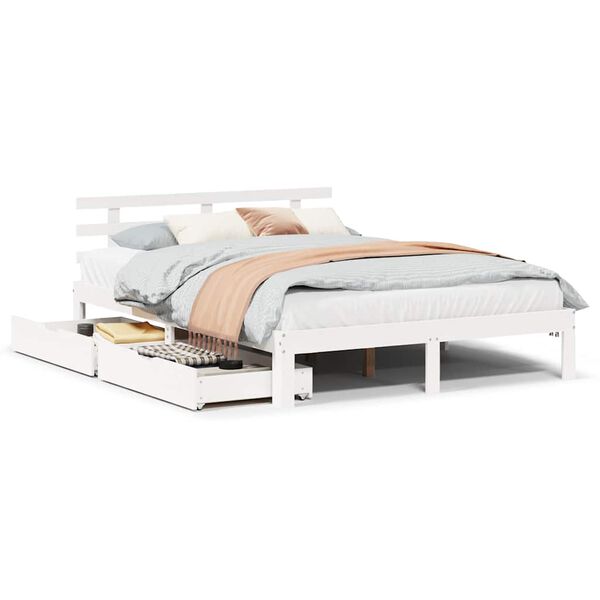 vidaXL Estrutura de cama com gavetas 140x190 cm pinho maciço branco
