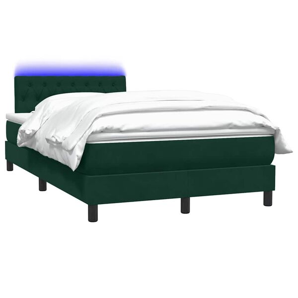vidaXL Cama box spring c/ colch&atilde;o e LED 120x220 cm veludo verde-escuro