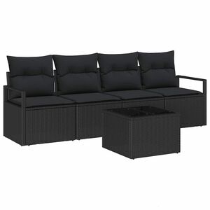 vidaXL Conjunto de Sof&aacute;s com almofada 5 pcs Preto vime PE