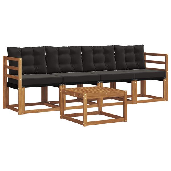 vidaXL Conjunto de Sof&aacute;s para Exterior 5 pcs Natural e Preto