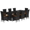vidaXL 9 pcs conjunto de jantar p/ jardim c/ almofad&otilde;es vime PE preto