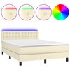 vidaXL Cama box spring c/ colch&atilde;o/LED 140x200cm couro artificial creme