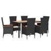 vidaXL 7 pcs conjunto de jantar p/ jardim c/ almofad&otilde;es vime PE preto