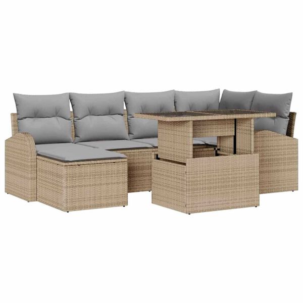 vidaXL Conjunto de Sof&aacute; de Jardim 7 pcs Bege Rattan Sint&eacute;tico
