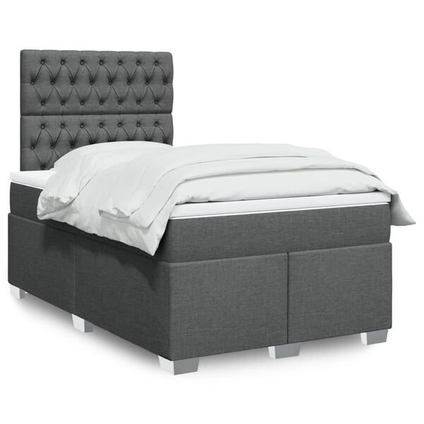 vidaXL Cama boxspring com colch&atilde;o 120x190 cm tecido cinzento-escuro