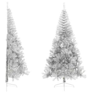vidaXL Meia &aacute;rvore de Natal artificial com suporte 210 cm PET prateado