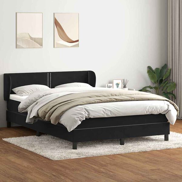 vidaXL Cama com molas/colch&atilde;o 140x210 cm veludo preto