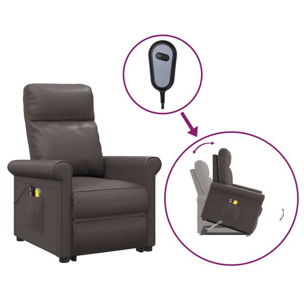 vidaXL Poltrona de massagens elevat&oacute;ria couro artificial castanho