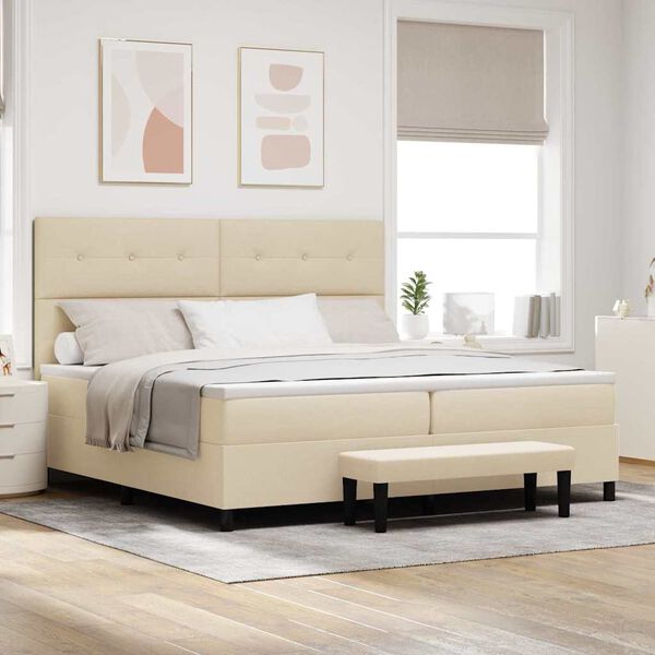 vidaXL Cama Box com colch&atilde;o com cabeceira Creme 200 x 200 cm tecido